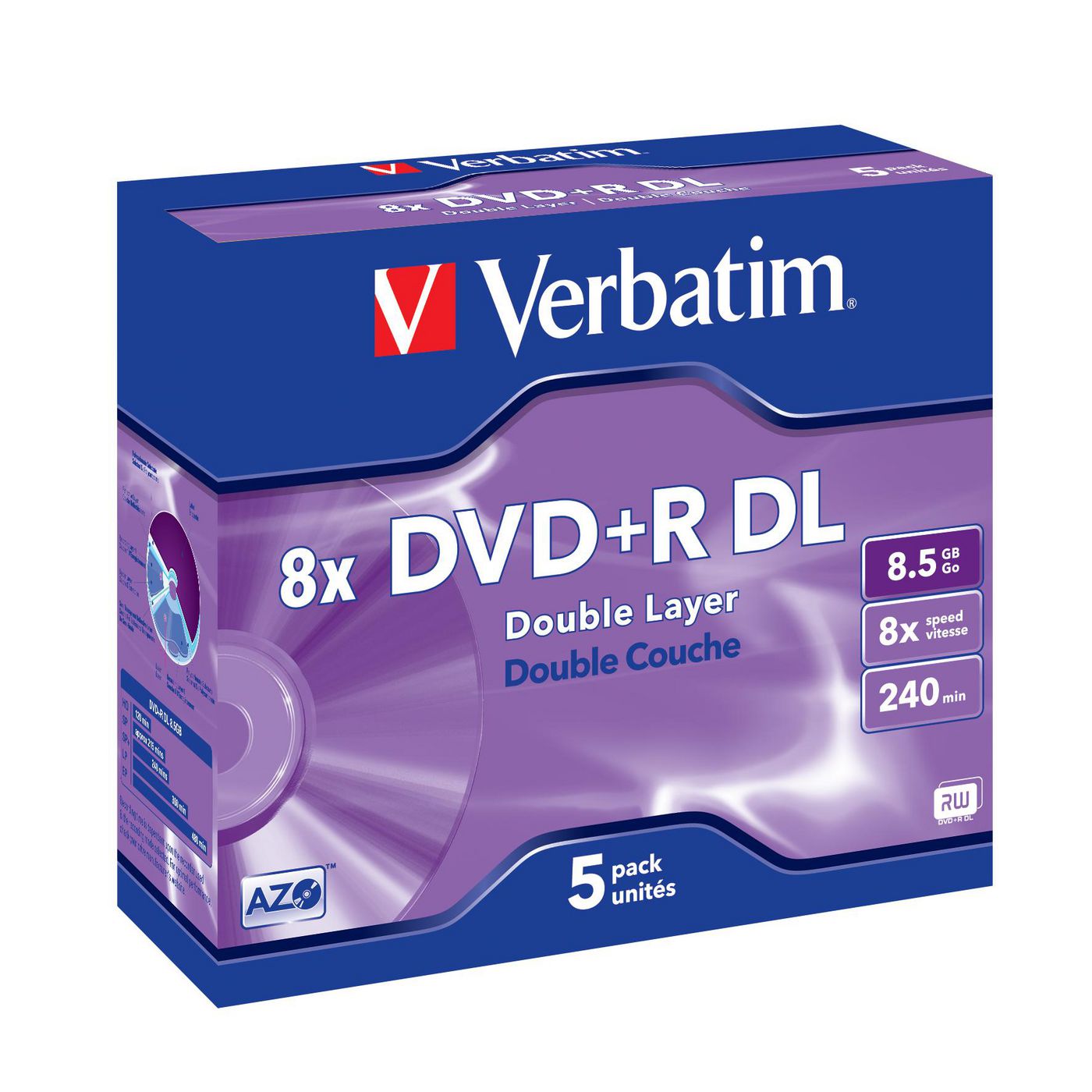 Verbatim 43541 Blank DVDs – DVD+R DL 8.5GB 8x Jewel Case 5-Pack