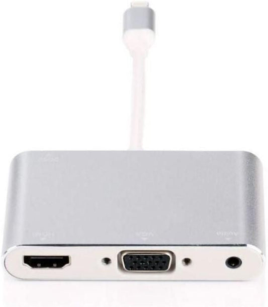 MicroConnect LIGHT-HUB4 Lightning Hub with HDMI, VGA & Audio – Aluminium, Silver, 25-Year Warranty