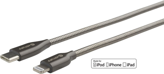 eSTUFF ES602160 USB-C to Lightning Cable 1m – Metal Jacket, MFI Certified, Kevlar Reinforced