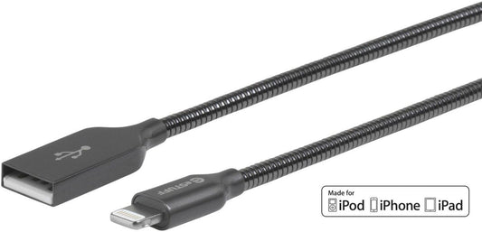 eSTUFF ES601165 1.5m MFI Certified Lightning Cable – Metal Jacket, USB-A, Grey