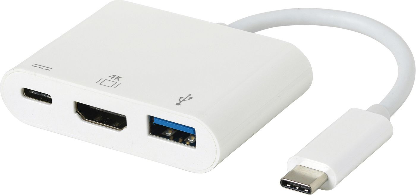 eSTUFF ES623001WH USB-C AV Multiport Hub – USB 3.2 Gen 1, HDMI, 60W PD, White