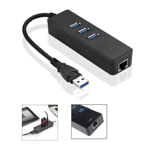 MicroConnect MC-USB3.0HUBWETH USB 3.2 Gen 1 Hub with Gigabit Ethernet – 3-Port, Black