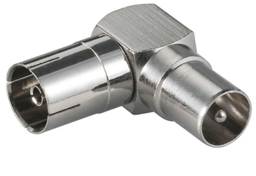 MicroConnect COAXADAPTERA Coaxial Angled Adapter – Coax Male to Female, Metal, Silver