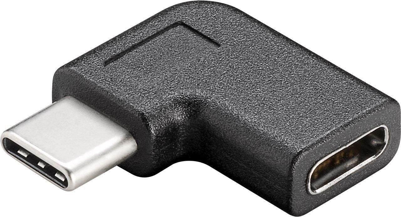 MicroConnect USB3.1CCMF USB-C Angled Adapter – 10Gbps Data, 4K60Hz Video, 100W Charging Black