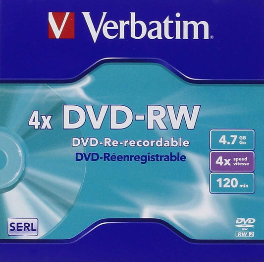 Verbatim 43285 Blank DVDs – DVD-RW 4.7GB 4x Jewel Case Single Disc