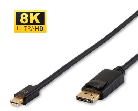 Microconnect DisplayPort 1.4 to Mini DisplayPort Cable – 2m, 8K, Gold-Plated, Black