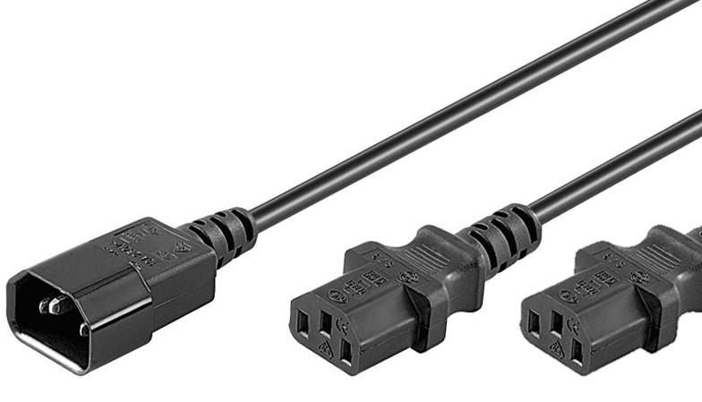 MicroConnect PE061318 Power Cable 1.8m Black C14 to 2x C13 Coupler