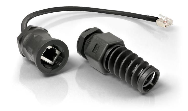 QuWireless QRJ45 Outdoor RJ-45 Socket Adapter – IP68 Waterproof, 0.16m Cable, Black