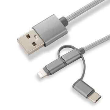 CoreParts MOBX-ACC-003 USB Cable 1m Grey Nylon Braided 3-in-1 Charging Cable