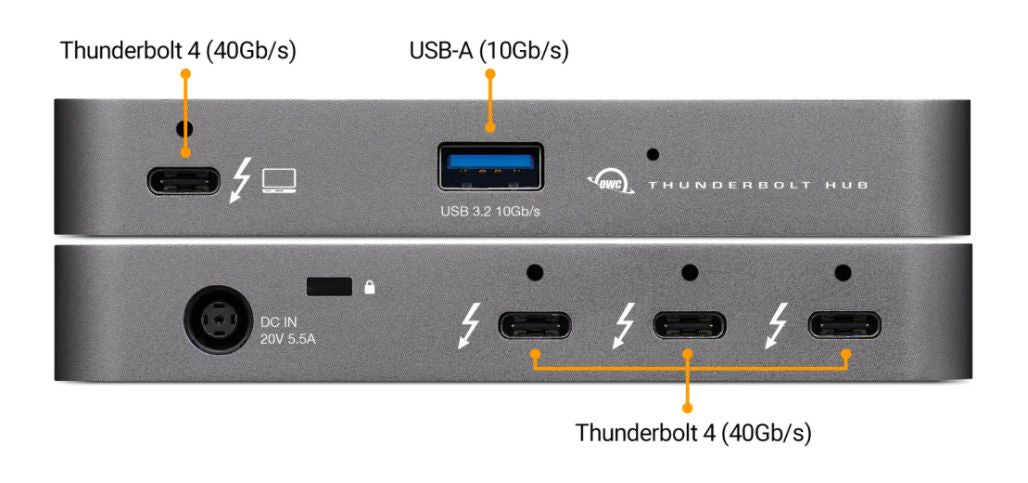 OWC OWCTB4HUB5P Thunderbolt 4 Hub – 40Gb/s, 4 Thunderbolt Ports, USB 3.2, Space Gray