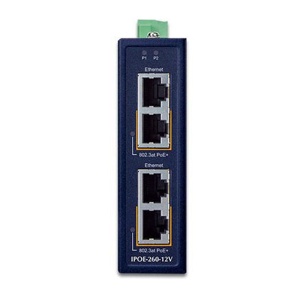 Planet IPOE-260 Industrial 2-Port PoE+ Injector Hub – 36W 802.3at 10/100/1000T