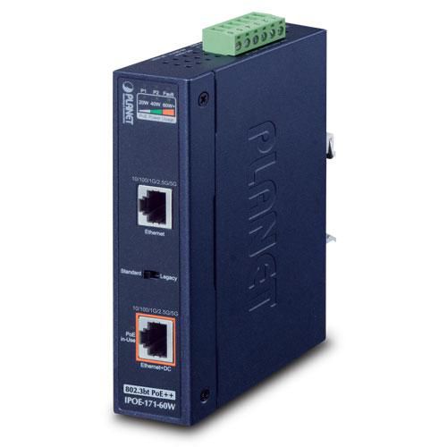 Planet IPOE-171-60W Industrial PoE++ Injector – 60W 802.3bt Multi-Gigabit