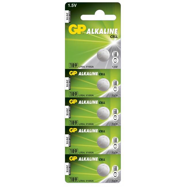 GP 17166 Alkaline Button Cell LR54 1.5V (189-C5) 5-Pack Silver
