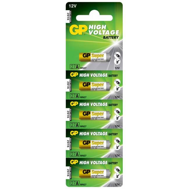 GP 17736 12V 27A Alkaline Battery 5-Pack — High Voltage, 8mm x 28.2mm
