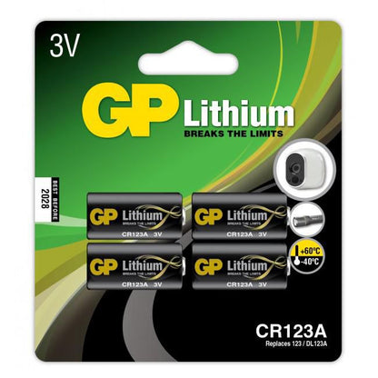GP 102033 CR123A Lithium Battery 4-Pack 3V 10-Year Shelf Life