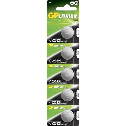 GP 2188 CR2032 Lithium Coin Cell Batteries – 5-Pack, 3V