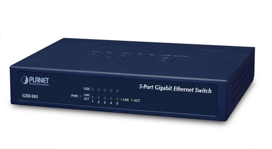 Planet GSD-503 5-Port Gigabit Unmanaged Network Switch – Metal Housing, Energy Saving