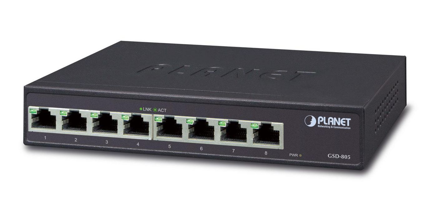 Planet GSD-805 8-Port Gigabit Ethernet Switch – Unmanaged, 16Gbps, Black