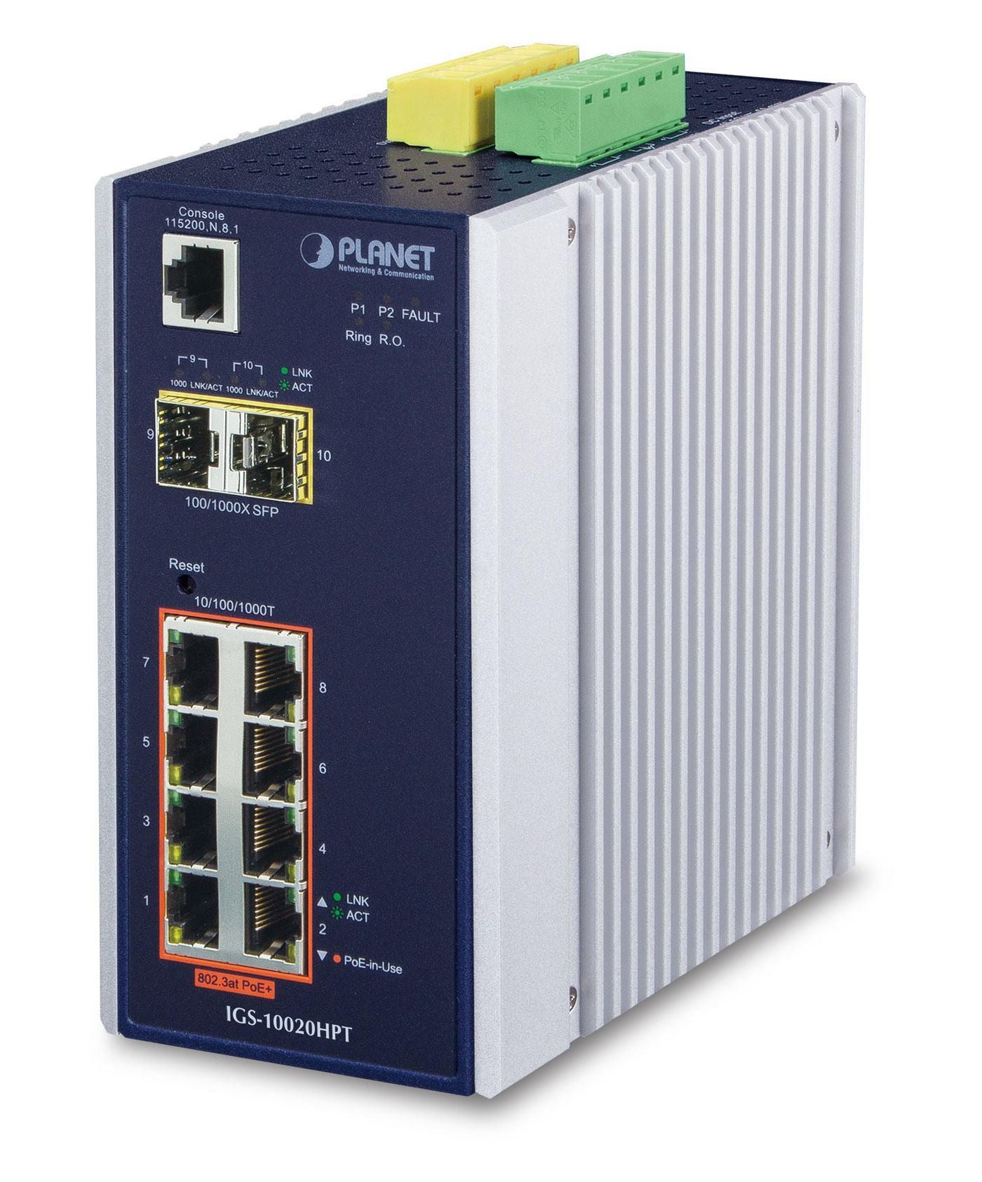 Planet IGS-10020HPT Industrial 8-Port Gigabit PoE+ Switch with 2 SFP, IP30