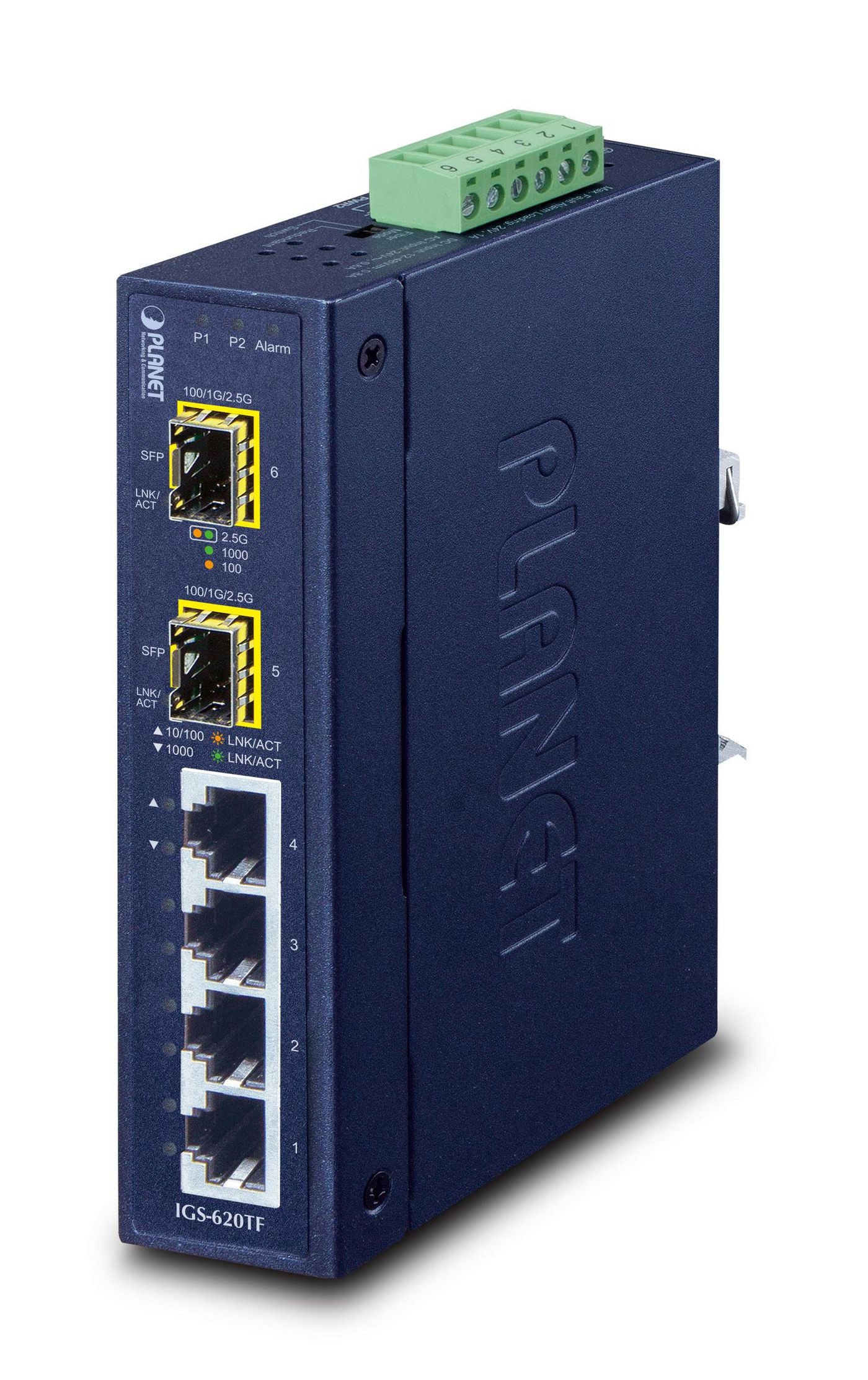 Planet IGS-620TF Industrial 6-Port Gigabit Ethernet Switch – IP30, Metal, 7.5W