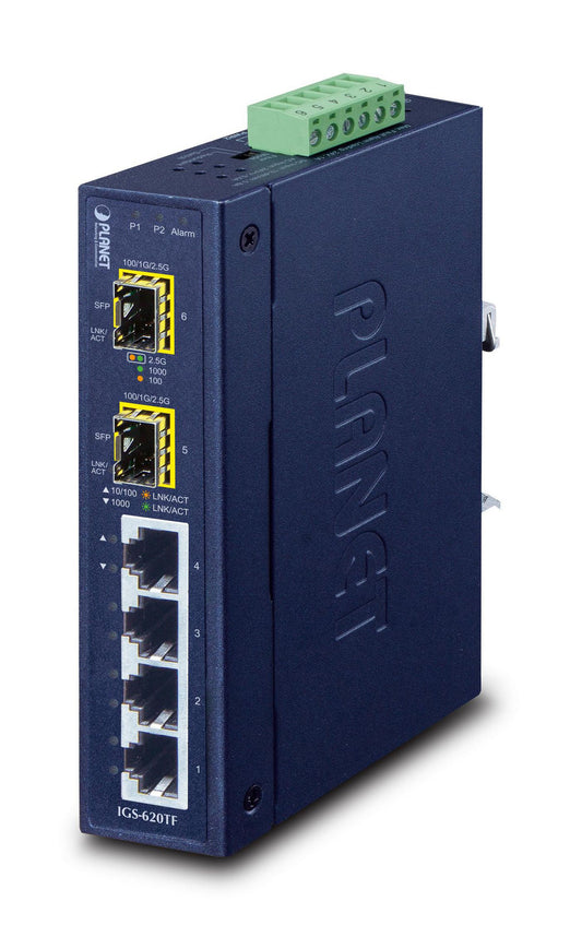 Planet IGS-620TF Industrial 6-Port Gigabit Ethernet Switch – IP30, Metal, 7.5W