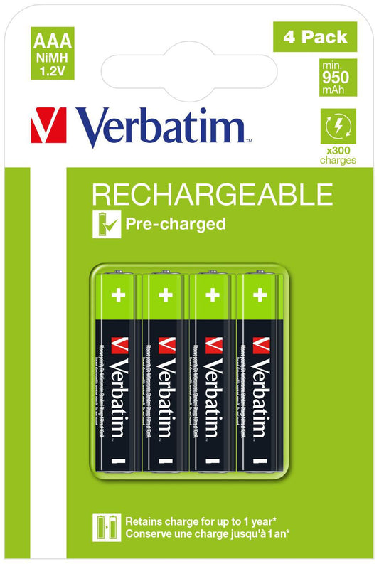 Verbatim 49514 AAA Rechargeable Battery – 950mAh NiMH 1.2V 4-Pack