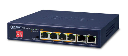 Planet GSD-604HP Network Switch – 4-Port PoE+ 2-Port Gigabit 12Gbps 55W