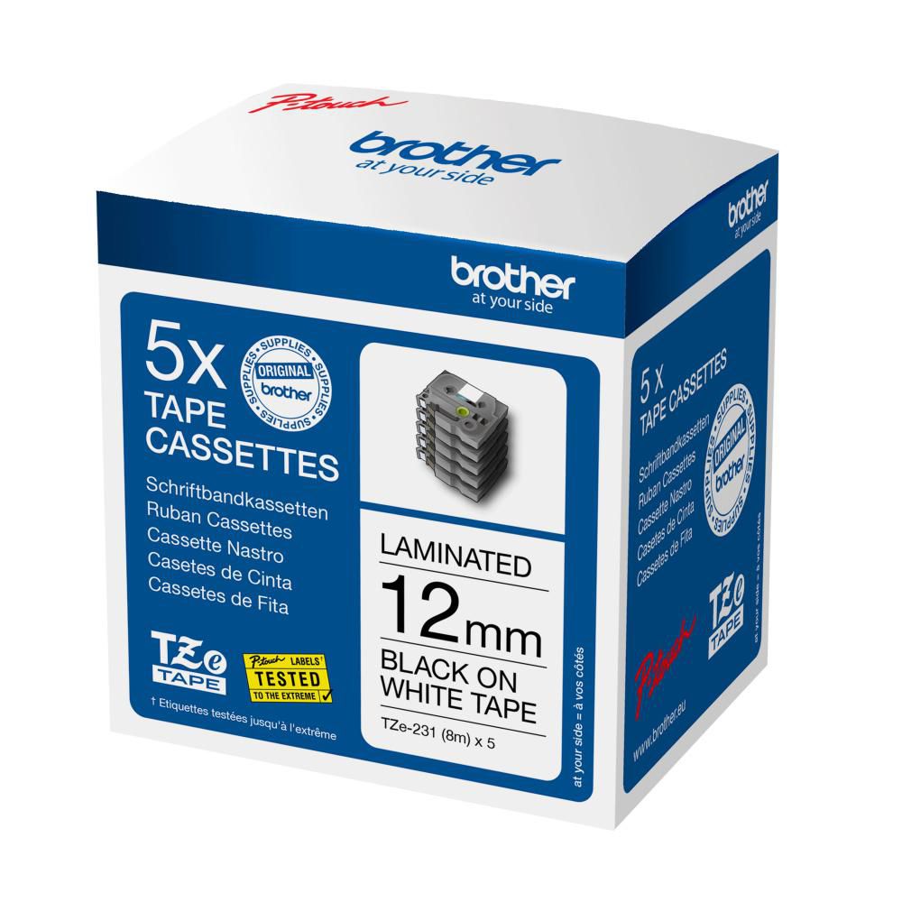 Brother TZE-231M5 Label Making Tape – Black on White 12mm x 8m 5-Pack