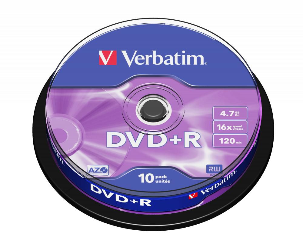 Verbatim 43498 DVD+R Blank Discs 4.7GB 16x Matt Silver – 10 Pack