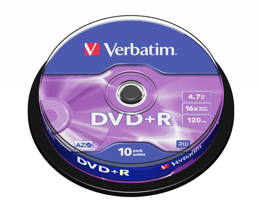 Verbatim 43498 DVD+R Blank Discs 4.7GB 16x Matt Silver – 10 Pack