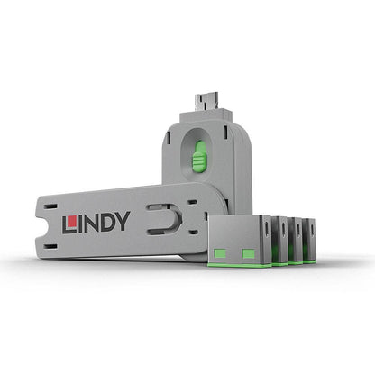 Lindy 40451 USB Port Blocker Pack – 4 Green Blockers with Key – Secure USB Type-A Ports