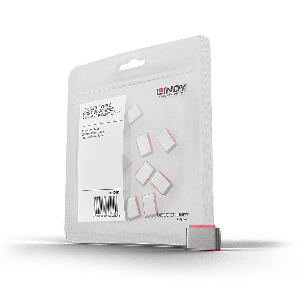 Lindy 40437 USB Type C Port Blockers – Pack of 10 Pink – Physical Port Security