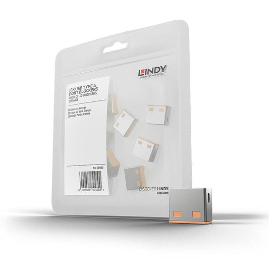 Lindy 40463 USB Port Blocker – 10 Pack Orange – Physical USB Type-A Security