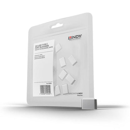 Lindy 40439 USB Type C Port Blockers – 10 Pack, White, Physical Port Security