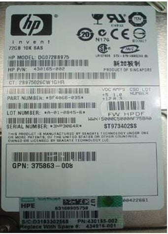 Hewlett Packard Enterprise 434916-001-RFB Internal Hard Drive – 72GB 10K SAS 2.5" HDD