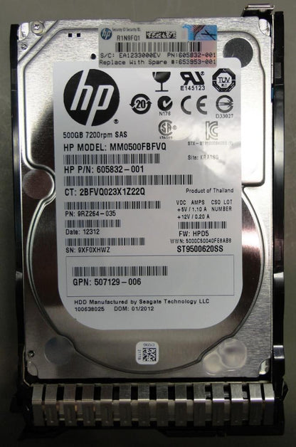 Hewlett Packard Enterprise 653953-001 500GB SAS 2.5" 7200RPM Hard Drive