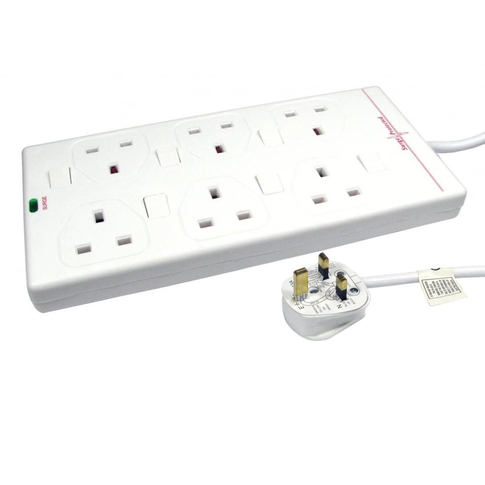 MicroConnect GRU006WUK-SWITCH 6-Way Individually Switched Power Strip 2m Cable White