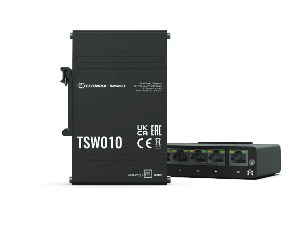 Teltonika Networks TSW010000000 Industrial 5-Port DIN Rail Network Switch, Fast Ethernet, IP30