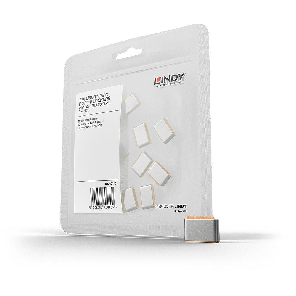 Lindy 40440 USB Type C Port Blockers – 10 Pack Orange ABS Security Plugs