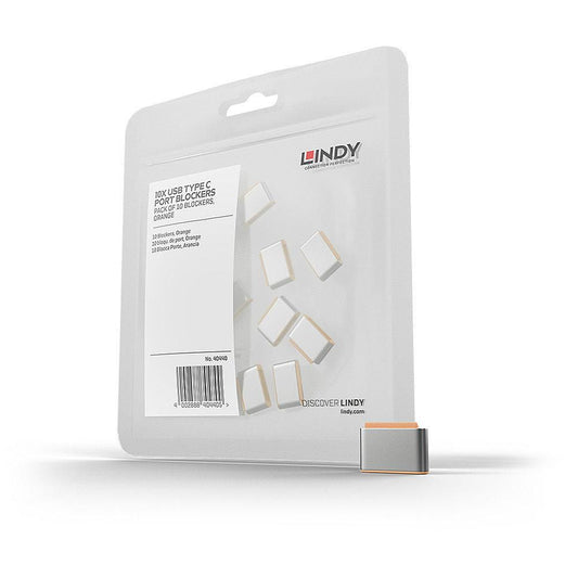 Lindy 40440 USB Type C Port Blockers – 10 Pack Orange ABS Security Plugs