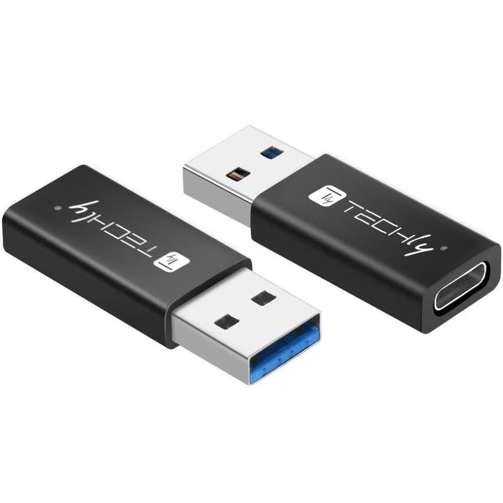 Techly IADAP-USB3-AFT USB 3.0 Adapter – USB A Male to USB-C Female Converter Black