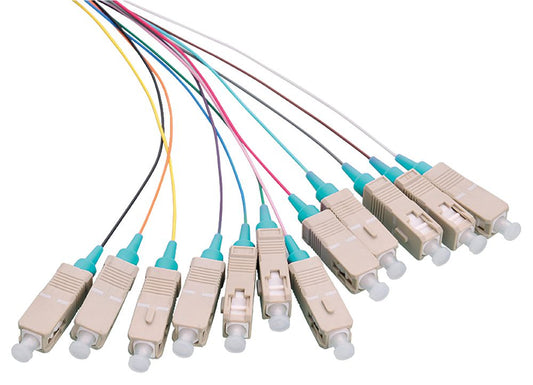 LOGON PROFESSIONAL LFP025 Fibre Pigtail Set – 12x SC/UPC OM3 Multimode 2m Aqua LSZH