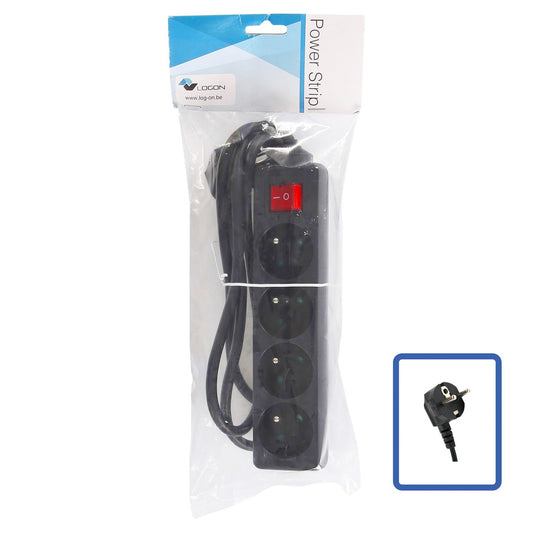 LOGON PROFESSIONAL LPS050 4-Way Power Strip – Black, 1.5m Cable, On/Off Switch, 3500W