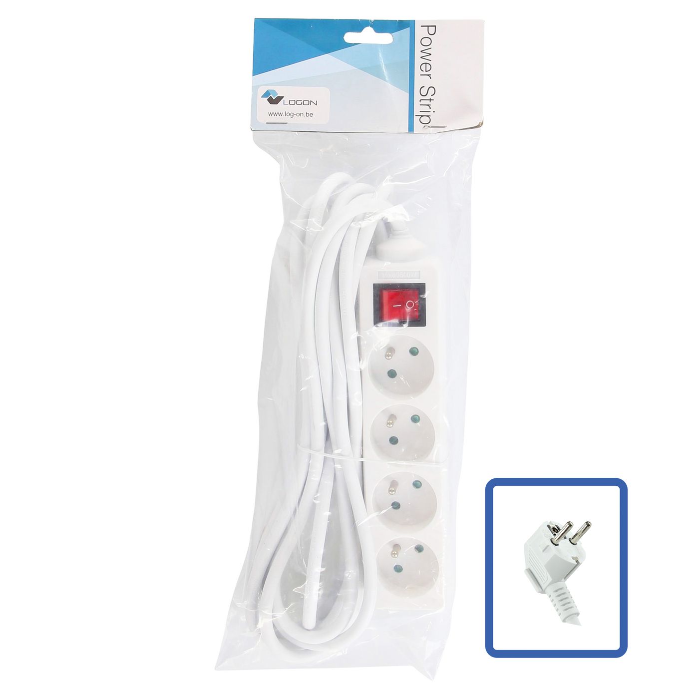 LOGON PROFESSIONAL LPS070 4-Way Power Strip – White, 5m Cable, On/Off Switch