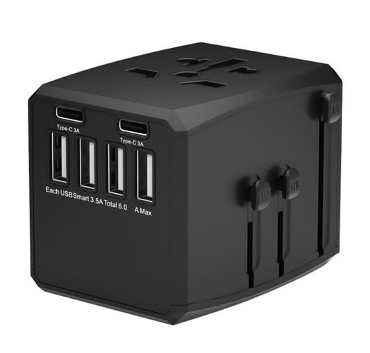 MicroConnect MC-TRAVELADAPTER1 Travel Adapter Charger with 4 USB A and 2 USB C Ports Black