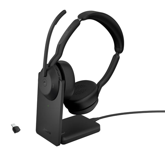 Jabra 25599-999-889 Evolve2 55 Link380c MS Stereo Headset with ANC & Charging Stand – Black