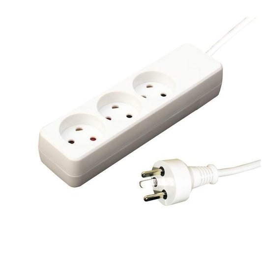 Garbot 24155119-1E Power Strip – 3-Way Type K, 1m Cord, White, Plastic