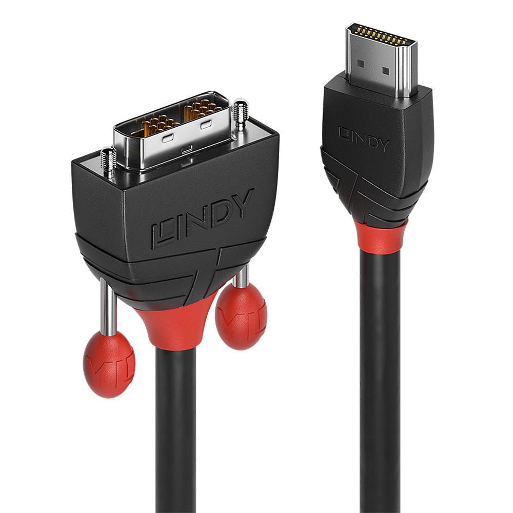 Lindy 36271 1m HDMI to DVI Cable – Black Line, Gold Plated, RoHS Certified