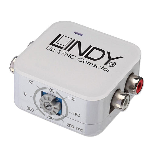 Lindy 70449 Phono Lip Sync Corrector – Analogue Audio Delay Adjustment, Manual 0–300ms Delay