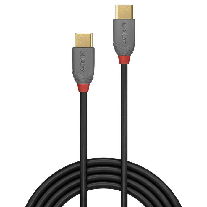 Lindy 36873 USB 2.0 Type C to C Cable – 3m Anthra Line, Gold-Plated, Black